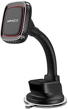APPS2Car Magnetic Phone Holder for Car, Dashboard Windshield Phone Holder Mount with Flexible Arm & Built-in Strong Magnets, Suction Cup Phone Holder for Car Compatible with All Smartphones