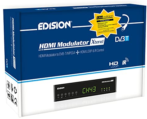 Edision HDMI MODULATORE Xtend lite, monocanale da HDMI a DVB-T MPEG4 FULL HIGH DEFINITION, con INGRESSO RF-in, HDMI-loop