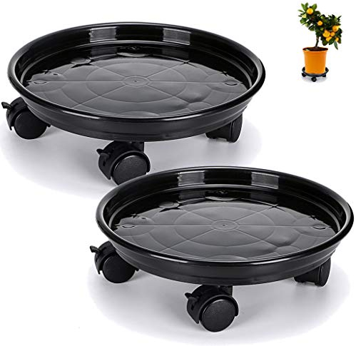 Skelang 2 Pcs Plant Caddy 33cm, Plant Pallet with Castor Wheels, Flower Pot Mover for Garden, Patio, Yard, Deck, Kitchen, Loading Capacity 56kg (Black)