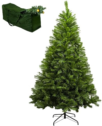 TradeXone-Colorado Green Pine Bushy Artificial Christmas Tree Tips 5ft/6ft/7ft Xmas Tree With Metal Stand & FREE BAG (5FT (150CM)500 tips)