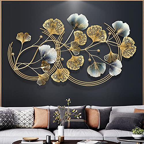 LIUSHI Wanddeko Metall Groß, Wandbilder Wohnzimmer Schlafzimmer Kinderzimmer, 3D Ginkgo Biloba Wandskulpturen Deko Wanddekoration Modern Handgemachte