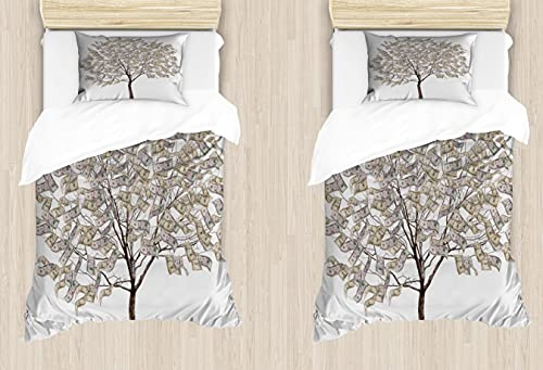 ABAKUHAUS Abstrait Ensemble de 2 Housse de Couette, Surreal Argent feuillu Arbre, Décoratif 2 Pièces avec 1 Taie d'oreiller, 170 x 220 cm - 75 x 50 cm, Multicolore