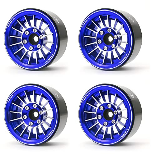 TREAL 1.9 Beadlock Wheels 1.9 Inch Beadlock RC Wheel Rims Set (4) for 1:10 RC Crawler Axial SCX10 II 90046 SCX10 III AXI03007 Capra TRX4 12mm Hex -Type J(Blue)