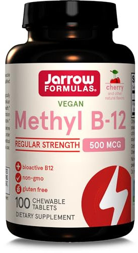 Jarrow Formulas, Methyl B12, 500mcg, Gusto Ciliegia, 100 Compresse masticabili vegano, Testato in Laboratorio, Senza Glutine, Vegetariano, Senza Soia, Senza OGM