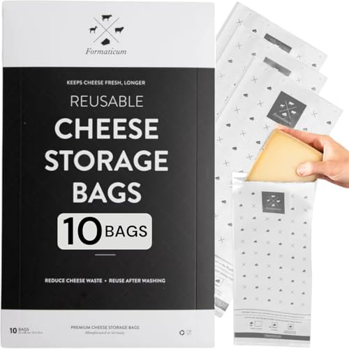 Formaticum - 10-Pack Reusable Cheese Storage Bags | Size 5 x 11 | Professional-Grade Cheese Strorage Bag | Store Cheese, Sandwiches, and Charcuterie | Kitchen Organization | Manufactured in Germany