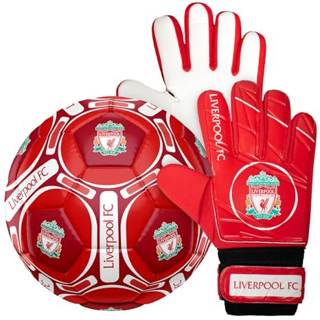 Liverpool FC Official Size 4 Football & Boys Goalkeeper Gloves Set Junior