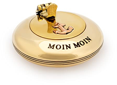 NKlaus 6cm Klappascher rund Messing Prägung MOIN MOIN Messing massiv gold Aschenbecher für Boot und Terrasse 11500