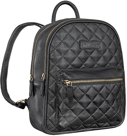 STILORD 'Elira' Rucksack Leder Damen Klein mit Rautenmuster Lederrucksack Vintage Daypack Gesteppte Tasche Cityrucksack Frauen Elegant Echtleder, Farbe:schwarz