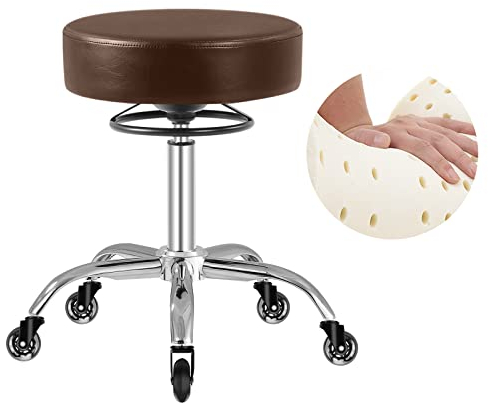 OUTMASTER Rollhocker höhenverstellbar mit Rollen - 50-62cm，bis 180 kg belastbare Arbeitshocker，360° Drehhocker Hocker für Salon und Spa,aus Leder Hocker (Braun)