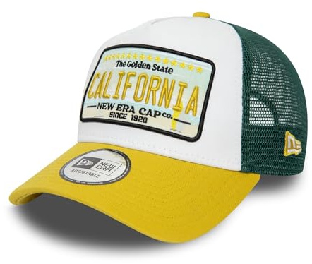 New Era California Gorra de Camionero A-Frame Parche del Estado Ajustable Snapback Malla Gorra de béisbol Blanco Amarillo Verde