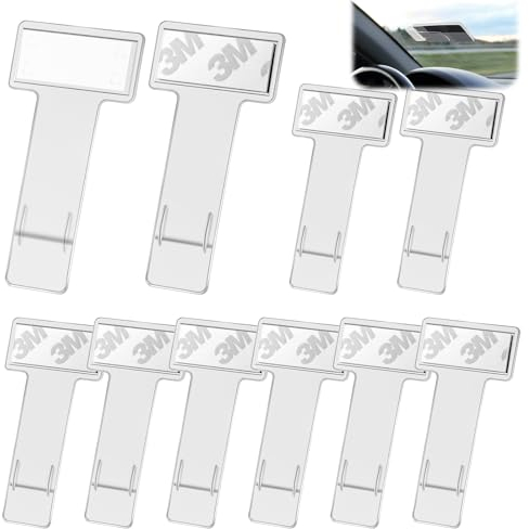 10 PCS Transparent Car Vehicle Windscreen Parking Ticket Clip Permit Pass Holder Gadget with Adhesive Pads, Parking Permit Holder for Car Windscreen, Windshield Ticket Holder