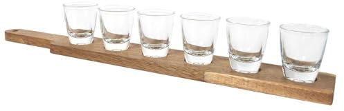 COOK CONCEPT, KA0391, Set de Shooters en Verre Transparent avec Planche en Acacia, idéal pour Vos soirées, Pratique et élégant, Facile à Nettoyer - Taille : 3 cl, Couleur : Transparent, Or