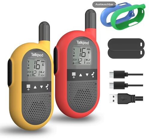 Talkpod F40 Walkie Talkie Kinder Erwachsene, Funkgerät Große Reichweite, 16 Channels Walky Talky, Aufladbar mit Li-ion Akku, Typ-C-Ladekabel für Hausparty Biking Camping Wandern und Abenteuern