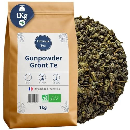 Ekologiskt grönt te med krut - Löst veganskt te rikt på koffein, 100 % naturligt, GMO-fritt - Ekologiskt jordbruk - Tillverkat i Frankrike