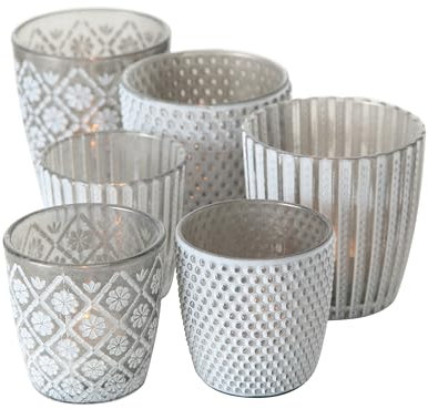 mucHome Windlicht Glas 6 Stück Windlicht für Teelichter Teelichthalter Romantisch (Grau)