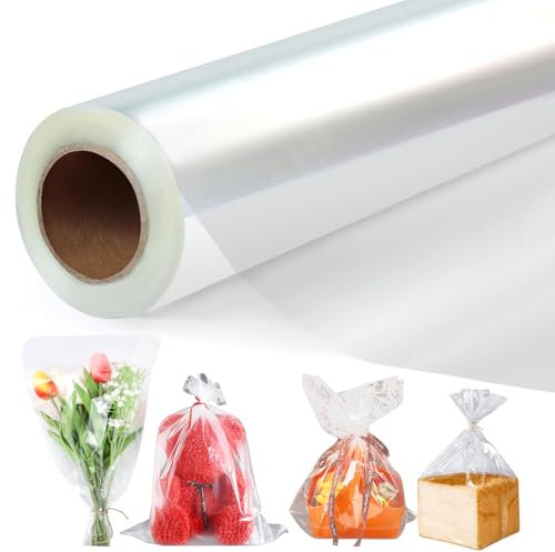 86 CM x 30 M Klare Cellophanfolie Rolle, 3 Mil Dicke Cellophan Geschenkfolie Transparent für Geschenkkörbe, Klarsichtfolien Packpapier für Blume, Geschenk Baskt Verpackung (86CM gefaltet auf 43CM）