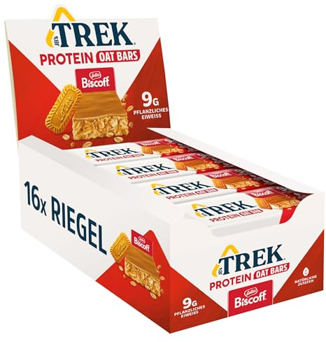 JB's TREK Barres d'Avoine Protéinées | Biscoff | Protéine Végétale | Vegan | 16 x 50g Barres | 800g