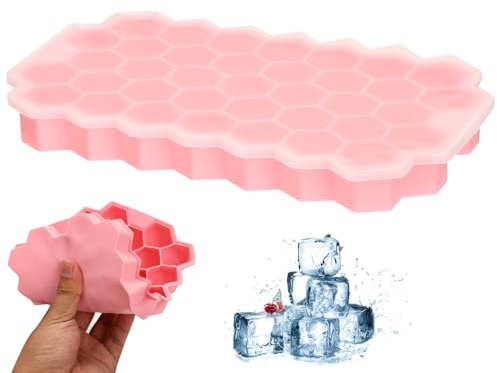 Silicone Ice Cube Tray with Lid Silicone Ice Cube Moulds Ice Tray with Lid Ice Cube Trays Ice Moulds for Freezer Whiskey Cocktail and Drink Pink