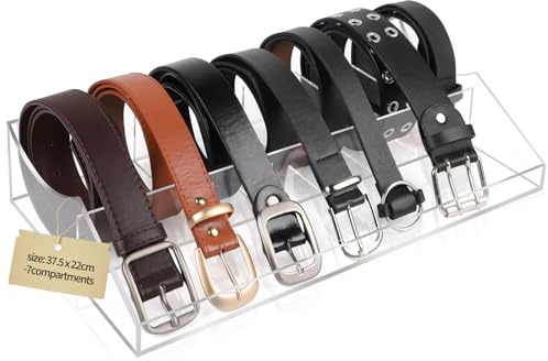 DBREAKS Acryl Gürtel Aufbewahrung, 7 Fächer Gürtelhalter, Klar Gürtel Aufbewahrungsbox, Transparente Gürtel-Vitrine, Gürtelhalter Box für Schrank und Schublade, Gürtel-Belt Organizer für Damen&Herren
