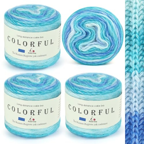 Aeelike Ombre Yarn Cake - 4x100g Soft Fluffy Cotton Gradient Cake Yarn for Crochet and Knitting - Multicoloured Ombre Wool Cakes for Crochet Star Blanket, Shawl, Scarf, Socks, Hat(Blue Green Gradient)