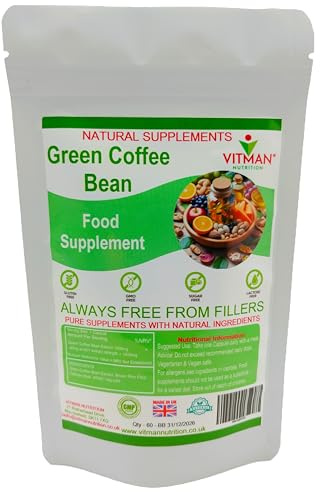 Green Coffee Bean Supplement, Capsules, Sugar-Free, GMO-Free, Made in UK (60)