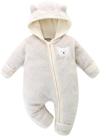 KIDDLETOWN Baby Snowsuit Newborn Fleece Hooded Romper Jumpsuit Cartoon Bear Baby Snowsuit Newborn Clothes Fall Winter Outfits Boy and Girl One-Piece Suit with Hood Zipper Romper Outwear 12-18 Months