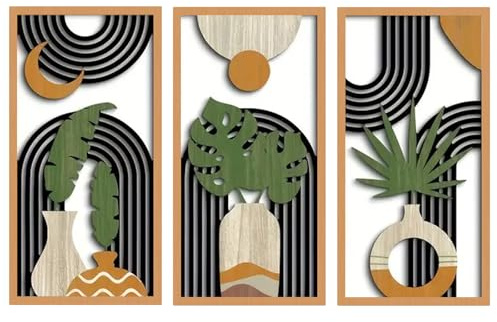 Sasiil 3 Piezas Bohémien Decoración Pared, Escultura de Pared Decorativa, Arte Mural de Madera Moderno, Cuadros Decoracion Salon Modernos, Adornos Pared para Dormitorio, Oficina, Regalo de Mudanza