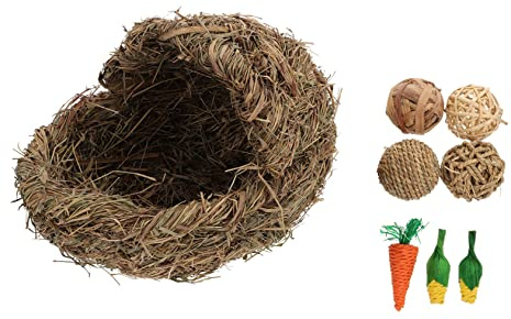 Abaodam Small Animal Nest Hamster Grass Nest Rabbit Hand-Woven Comfortable for Summer Use Play and Rest Functionality for Rabbits and Hamsters