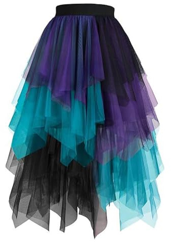 Gonna in tulle, lunga da donna, con pavone, a strati bassi, irregolare, sottogonna a strati colorata, linea ad A, gonna a pavone, gonna a pieghe, tutù, gonna a pieghe per festival, feste, carnevale