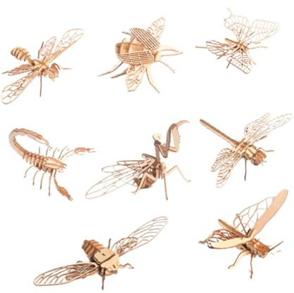Gogogmee Rompecabezas 3D de Madera 8 Modelos de Insectos para Pintar, sin Pegamento ni Herramientas, Juguete Educativo DIY, Modelo de Simulación y Figura Decorativa