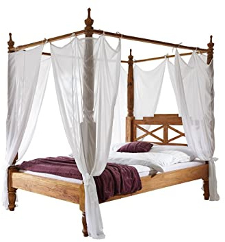 MASSIVMOEBEL24.DE | Palisander Holz Möbel massiv geölt Himmelbett 160x200 Sheesham Massivmöbel Holz massiv braun Nature Brown #531