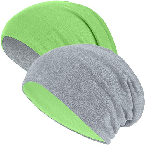 Hatstar Slouch Lungo Beanie Reversibile Knit Beanie cap 2 in 1 Cappello di Inverno in 48 Colori - 2 1 Grigio Chiaro/Verde Fluo, Taglia Unica