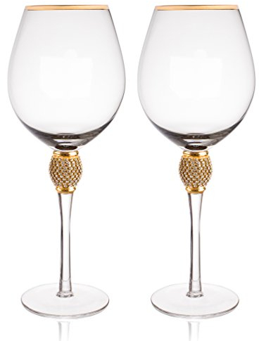 trinkware Juego de 2 tallo copas de Martini – Rhinestone diamond studded con borde dorado – Largo Tallo, 12oz, 9 de altura – elegante cristal y Flauta