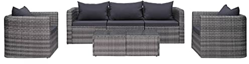 vidaXL 6 Piece Patio Sofa Set with Cushions & Pillows Poly Rattan Gray