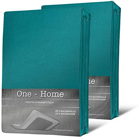 one-home 2er Pack Spannbettlaken FROTTEE 90x200 cm - 100x200 cm Petrol Spannbetttuch