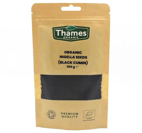 Organic Nigella Seeds (Also Known as Black Cumin or Kalonji) - 100% Pure and Natural - Nutritious, Flavorful, and Versatile Ingredient - Resealable Pouch for Freshness - Thames Organic 100g