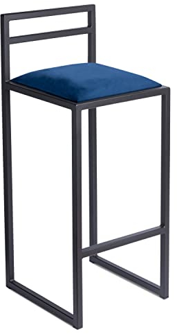 FERRO modern design Barhocker Schwarz mit Lehne 84 cm - Metall Barstuhl mit Gepolstertem Sitz - Loft Style