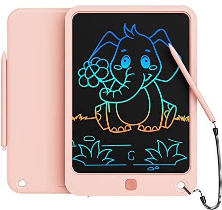 LCD Writing Tablet 10 Inch, Toys for 3 4 5 6 7 8 9 10 Year Old Boys Girls, Colorful Doodle Board Drawing Tablet, Gift for Boys Toddlers Age 3-12 Years, Memo Board, Drawing Pads with Lanyard (Pink)