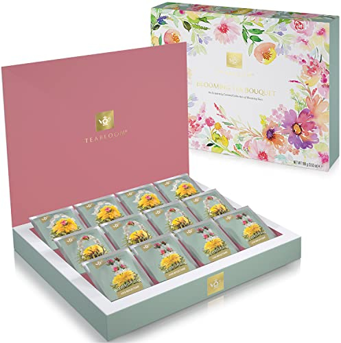 Teabloom Caisse à Thé Fleuri – Collection de 12 Thés en Fleurs Gourmets (36 Infusions) – Emballés dans une Élégante Boîte à Thé Cadeau Prête à Offrir