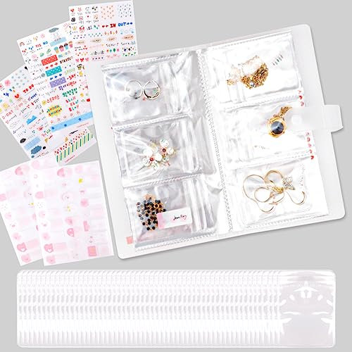 SITAKEGS Transparent Jewelry Storage Book, 84 Card Slots Jewellery Organizer Book with 50 Ziplock Bags and DIY Stickers, PVC Anti Oxidation Jewelry Display Album for Rings Necklaces Earrings