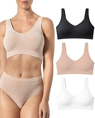 Risalti Reggiseno Senza Ferretto Bamboo Spalla Larga 3 pz - Bralette Donna Senza Cuciture ed Etichette, Reggiseno Donna in Viscosa Elasticizzata, Brassiere, Top Morbido, Intimo - Made in Italy