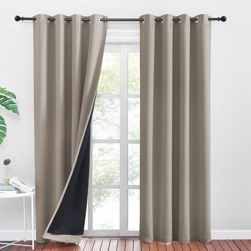 PONY DANCE Tende Oscuranti 100% Con Anelli - Termiche Isolanti per Interni, Soggiorno, Cameretta Bambini, Salotto Eleganti - 2 Pezzi 140x200 CM, Sabbia