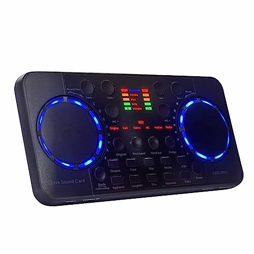 YIWENG ljudkort, V300 Pro live-ljudkort, multifunktionellt uppladdningsbart BT-ljudkort för sång/direktsändning/inspelning av röst och musik kompatibel med dator och smartphone, liveljud ljud