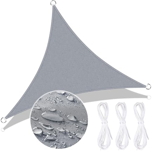 ZHHGOO Tenda a Vela Triangolare 3x3x3m,Impermeabile Vela Ombreggiante,Anti UV e Antipioggia,Tenda a Vela Giardino Tendalino per Balcone Terrazza Campeggio Portare Corda,Grigio