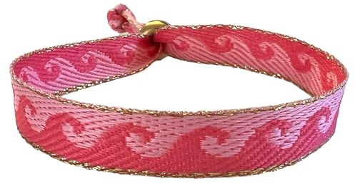 Selfmade Jewelry - Statement Festival Armband Stoff Armband Damen Stoffarmbänder in Pink für Festival Outfit Damen (HAPPINESS (Pink-Orange-Grün)) (Welle (Pink-Rosa))