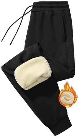 UMIPUBO Jogginghose Damen Gefütterte Sporthose Warme Fleece Freizeitthose Lang Sweathose mit Taschen Stoffhose High Waist Winter Thermo Trainingshose Sweatpants Damenhose (Schwarz, M)