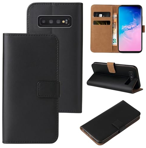 LBH Handyhülle für Samsung Galaxy S10 mit Karten- und Geldfach Smartphone Hülle mit Standfunktion Flip Case Wallet Schutzhülle Magnetverschluss Schwarz