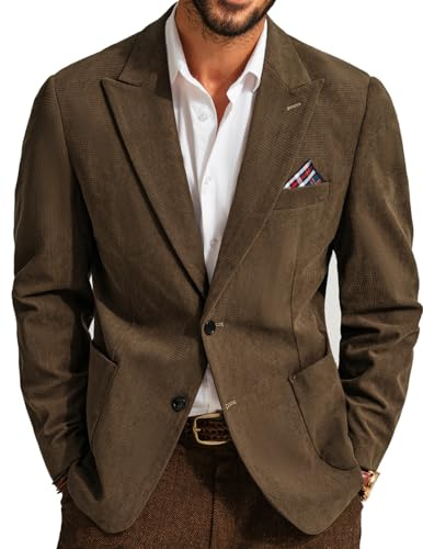 PJ PAUL JONES Blazer vintage en velours côtelé pour homme - Style formel et classique - Deux boutons - Manteaux de sport, marron, Taille M