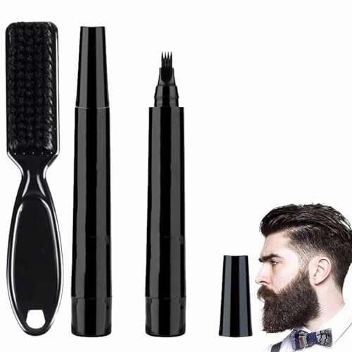 Matita per Barba e Pennello per Barba,Kit Penna per Riempimento Barba,Beard Filling Pen Kit,Beard Pencil Filler,2Pcs,Nero