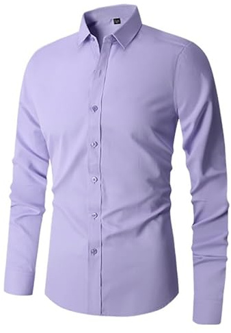 Generisch Camicia da uomo bianca slim fit, tinta unita, elasticizzata, a maniche lunghe, da uomo, a maniche lunghe, elasticizzata, colore bianco, slim fit